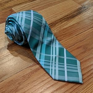 Express tie, 100% silk, green white check